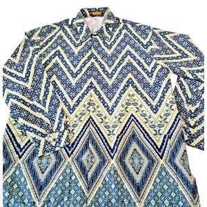 Vtg Batik Pragawan Bali Button Up Shirt Men's XL Camp Geometric Lined